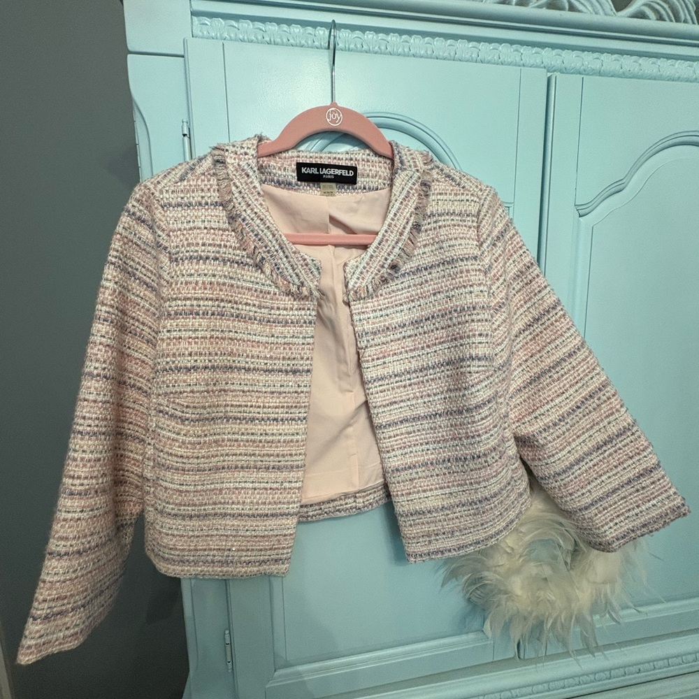 Karl Lagerfeld Pink and Blue Tweed Jacket